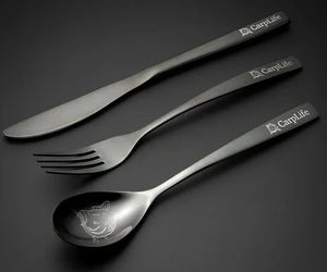 CarpLife Black Etched Stainless Steel Cutlery Set